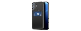 For iPhone 16 Plus 6.7 inch Card Holder with Mirror Inside PU Leather Hybrid Case - Black