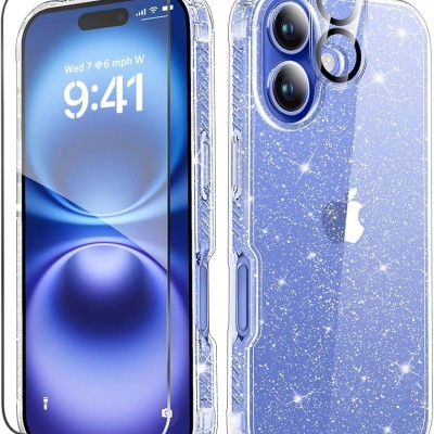 For iPhone 16 Plus 6.7 inch Epoxy Glitter Shimmer [Magnetic Circle] Hybrid Case - Dark Blue