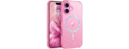 For iPhone 16 Plus 6.7 inch Epoxy Glitter Shimmer [Magnetic Circle] Hybrid Case - Hot Pink
