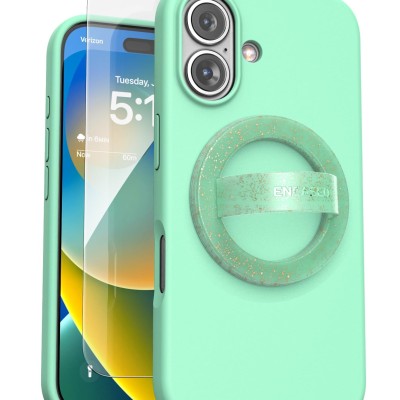 For iPhone 16 Plus 6.7 inch Epoxy Glitter Shimmer [Magnetic Circle] Hybrid Case - Light Green