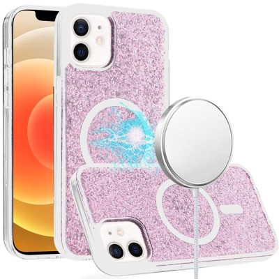 For iPhone 16 Plus 6.7 inch Epoxy Glitter Shimmer [Magnetic Circle] Hybrid Case - Light Pink