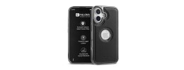 For iPhone 16 Plus 6.7 inch Fashion PU Vegan Chrome Edged Case Cover - Black