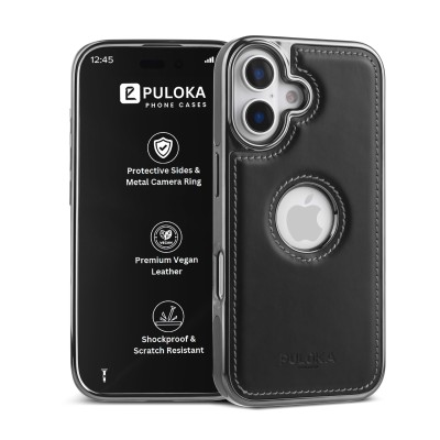For iPhone 16 Plus 6.7 inch Fashion PU Vegan Chrome Edged Case Cover - Black