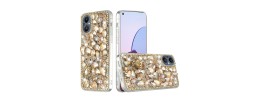 For iPhone 16 Plus 6.7 inch Floral Full Diamond Bling Case Cover - Gold