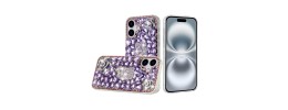 For iPhone 16 Plus 6.7 inch Floral Full Diamond Bling Case Cover - Purple