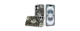 For iPhone 16 Plus 6.7 inch Floral Full Diamond Bling Case Cover - Smoke