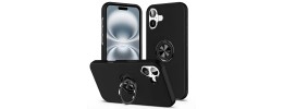 For iPhone 16 Plus 6.7 inch Glitz HQ Shimmer Glitter [Magnetic Ring Circle] with 360 degree Rotational Ring Kickstand Tough Hybrid Case - Black