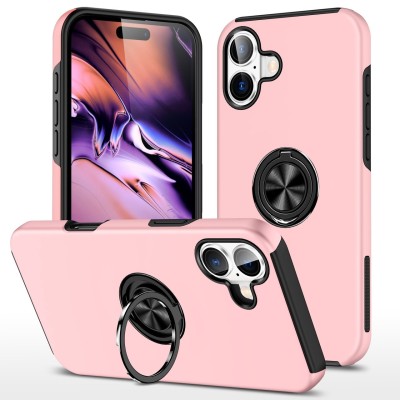 For iPhone 16 Plus 6.7 inch Glitz HQ Shimmer Glitter [Magnetic Ring Circle] with 360 degree Rotational Ring Kickstand Tough Hybrid Case - Gold
