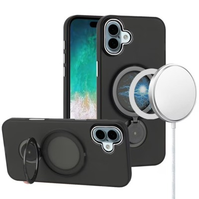 For iPhone 16 Plus 6.7 inch Grip [Magneti Circle] Metal Shockproof Hybrid - Black
