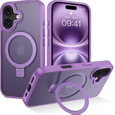 For iPhone 16 Plus 6.7 inch Hoop Kickstand [Magnetic Circle] HD Transparent Chrome Hybrid - Purple