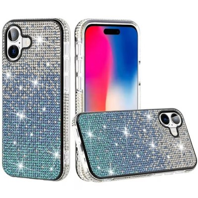 For iPhone 16 Plus 6.7 inch Jewel Full Diamond Bling Case Cover - Blue