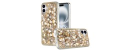 For iPhone 16 Plus 6.7 inch Jewel Full Diamond Bling Case Cover - Gold