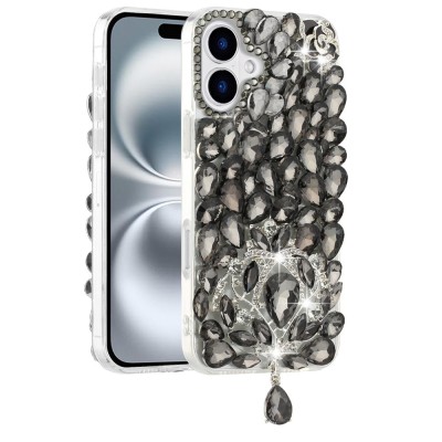 For iPhone 16 Plus 6.7 inch Jewel Full Diamond Bling Case Cover - Smoke
