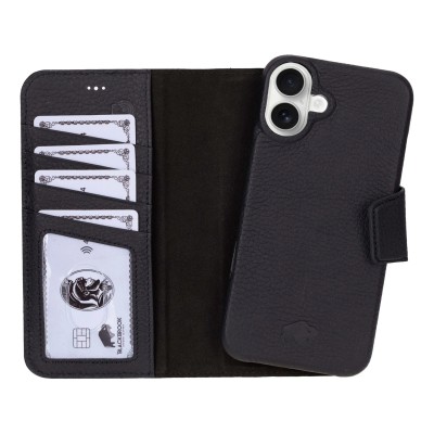 For iPhone 16 Plus 6.7 inch Jewel Wallet Design with Stitched PU Leather ID Card Money Holder Zipper Case - Black