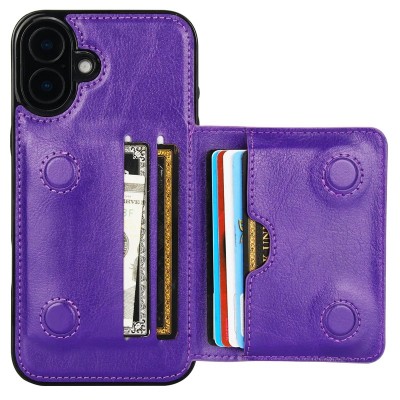 For iPhone 16 Plus 6.7 inch Jewel Wallet Design with Stitched PU Leather ID Card Money Holder Zipper Case - Purple