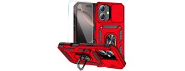 For iPhone 16 Plus 6.7 inch Loop Hybrid with [Magnetic Ring Circle] 360 degrees Rotational Kickstand Case Cover - Red