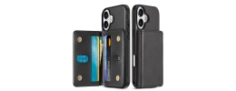 For iPhone 16 Plus 6.7 inch Luxury Wallet Card ID Zipper Money Holder Case Cover - Black