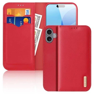 For iPhone 16 Plus 6.7 inch Luxury Wallet Card ID Zipper Money Holder Case Cover - Red
