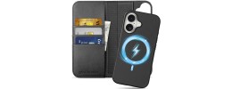For iPhone 16 Plus 6.7 inch METKASE Wallet PU Vegan Leather ID Card Money Holder with Magnetic Closure in Slide-Out Package - Black