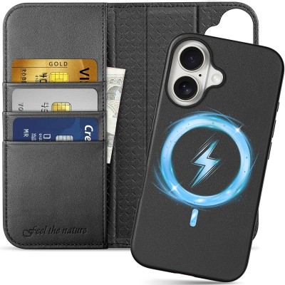 For iPhone 16 Plus 6.7 inch METKASE Wallet PU Vegan Leather ID Card Money Holder with Magnetic Closure in Slide-Out Package - Black