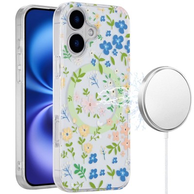 For iPhone 16 Plus 6.7 inch [Magnetic Circle] Double Layer Design IMD TPU Case - Peacock