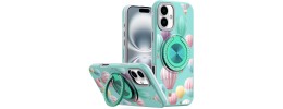 For iPhone 16 Plus 6.7 inch Metal Diamond CD Pattern Design Matte Finished Hybrid with Rotational Ring [Car Mount Friendly] Case - Floral A