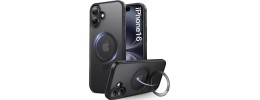 For iPhone 16 Plus 6.7 inch OPTIMUM Magnetic Ring Stand Hybrid Case Cover - Black