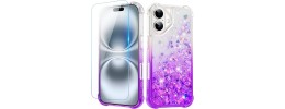 For iPhone 16 Plus 6.7 inch Shimmer Glitter Floral Design Thick TPU Case Cover - Purple
