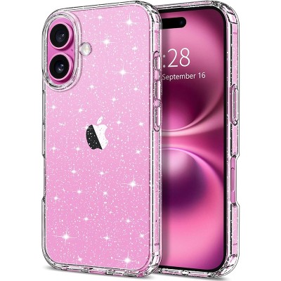 For iPhone 16 Plus 6.7 inch Shimmer Glitter Floral Design Thick TPU Case Cover - Rose Gold