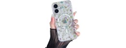 For iPhone 16 Plus 6.7 inch Shimmer Glitter Floral Design Thick TPU Case Cover - Silver