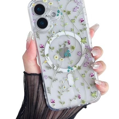 For iPhone 16 Plus 6.7 inch Shimmer Glitter Floral Design Thick TPU Case Cover - Silver