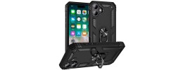 For iPhone 16 Plus 6.7 inch Skin Touch Feel HQ [Magnetic Circle] Kickstand Hybrid - Black