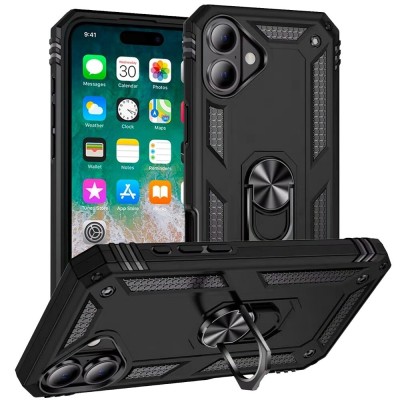 For iPhone 16 Plus 6.7 inch Skin Touch Feel HQ [Magnetic Circle] Kickstand Hybrid - Black
