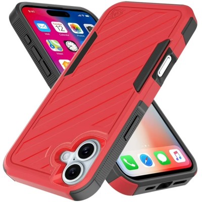 For iPhone 16 Plus 6.7 inch Stick-On Embedded Glass Diamonds of Colorful Floral Arrangement HQ Hybrid Case - Red