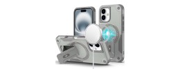 For iPhone 16 Plus 6.7 inch Sturdy Bracket Kickstand Magnetic Hybrid - Grey