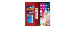 For iPhone 16 Plus 6.7 inch Wallet Premium PU Vegan Leather ID Card Money Holder with Magnetic Closure - Red