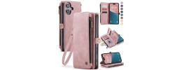 For iPhone 16 Plus 6.7 inch Wallet Premium PU Vegan Leather ID Card Money Holder with Magnetic Closure - Rose Gold