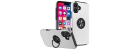 For iPhone 16 Pro 6.3 inch CHIEF Oil Painted Magnetic Ring Stand Hybrid Case Cover - Silver