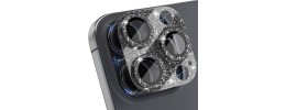 For iPhone 16 Pro 6.3 inch Diamond Bling Camera Lens Full Tempered Glass - Black