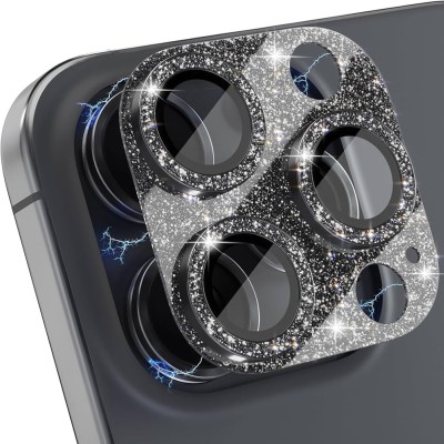 For iPhone 16 Pro 6.3 inch Diamond Bling Camera Lens Full Tempered Glass - Black