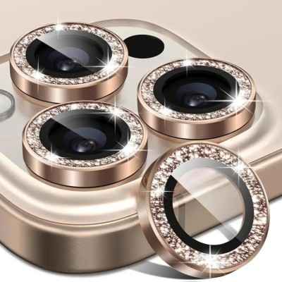 For iPhone 16 Pro 6.3 inch Diamond Bling Camera Lens Full Tempered Glass - Gold