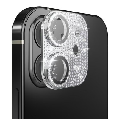 For iPhone 16 Pro 6.3 inch Diamond Bling Camera Lens Full Tempered Glass - Silver