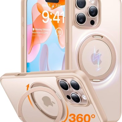 For  iPhone 16 Pro 6.3 inch Glitz HQ Shimmer Glitter [Magnetic Ring Circle] with 360 degree Rotational Ring Kickstand Tough Hybrid Case - Gold