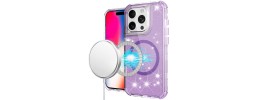 For  iPhone 16 Pro 6.3 inch Glitz HQ Shimmer Glitter [Magnetic Ring Circle] with 360 degree Rotational Ring Kickstand Tough Hybrid Case - Purple