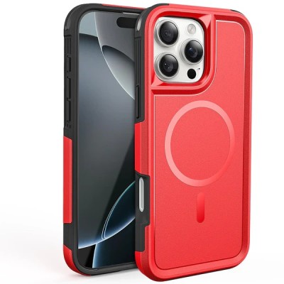 For iPhone 16 Pro 6.3 inch Grip [Magneti Circle] Metal Shockproof Hybrid - Red