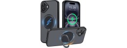 For iPhone 16 Pro 6.3 inch Hoop Kickstand [Magnetic Circle] HD Transparent Chrome Hybrid - Black