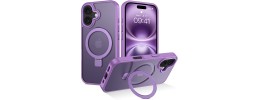 For iPhone 16 Pro 6.3 inch Hoop Kickstand [Magnetic Circle] HD Transparent Chrome Hybrid - Purple