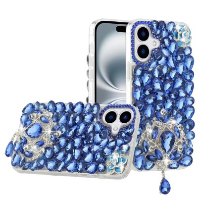 For iPhone 16 Pro 6.3 inch Jewel Full Diamond Bling Case Cover - Blue