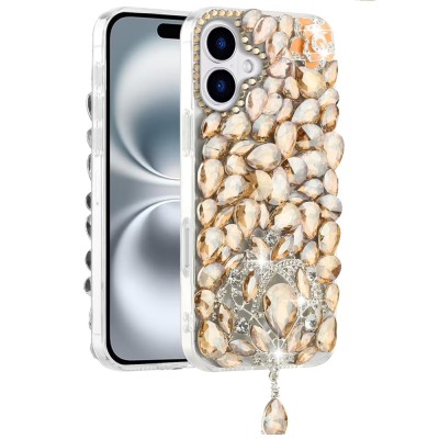For iPhone 16 Pro 6.3 inch Jewel Full Diamond Bling Case Cover - Gold