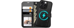 For iPhone 16 Pro 6.3 inch Jewel Wallet Design with Stitched PU Leather ID Card Money Holder Zipper Case - Black